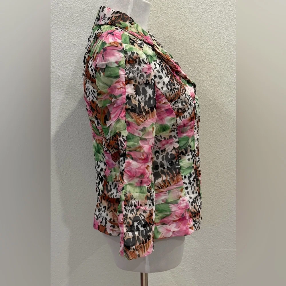 Vintage Michelle Antonelli Ruched Silk Blazer Jacket 8 Floral‎ Leopard Statement